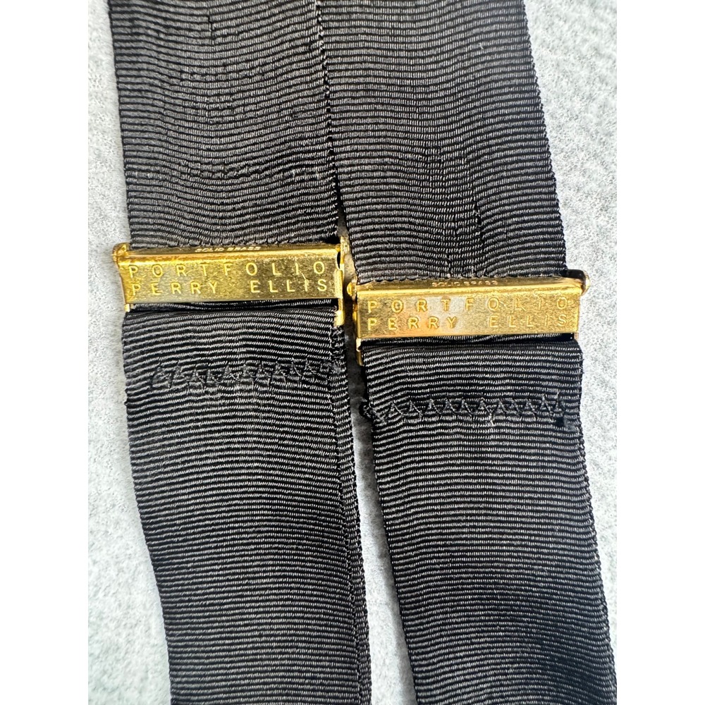 Perry Ellis Portfolio Mens Suspenders Black Grosgrain Y-Back Solid Brass Gold - Picture 5 of 5